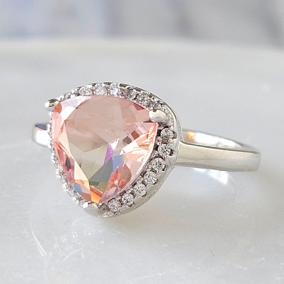 Blush Pink Trillion Ring, Charmed Aroma 925 Sterling Silver - Picture 2 of 5